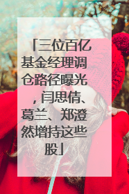 三位百亿基金经理调仓路径曝光，闫思倩、葛兰、郑澄然增持这些股