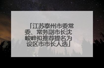 江苏泰州市委常委、常务副市长沈峻峰拟推荐提名为设区市市长人选